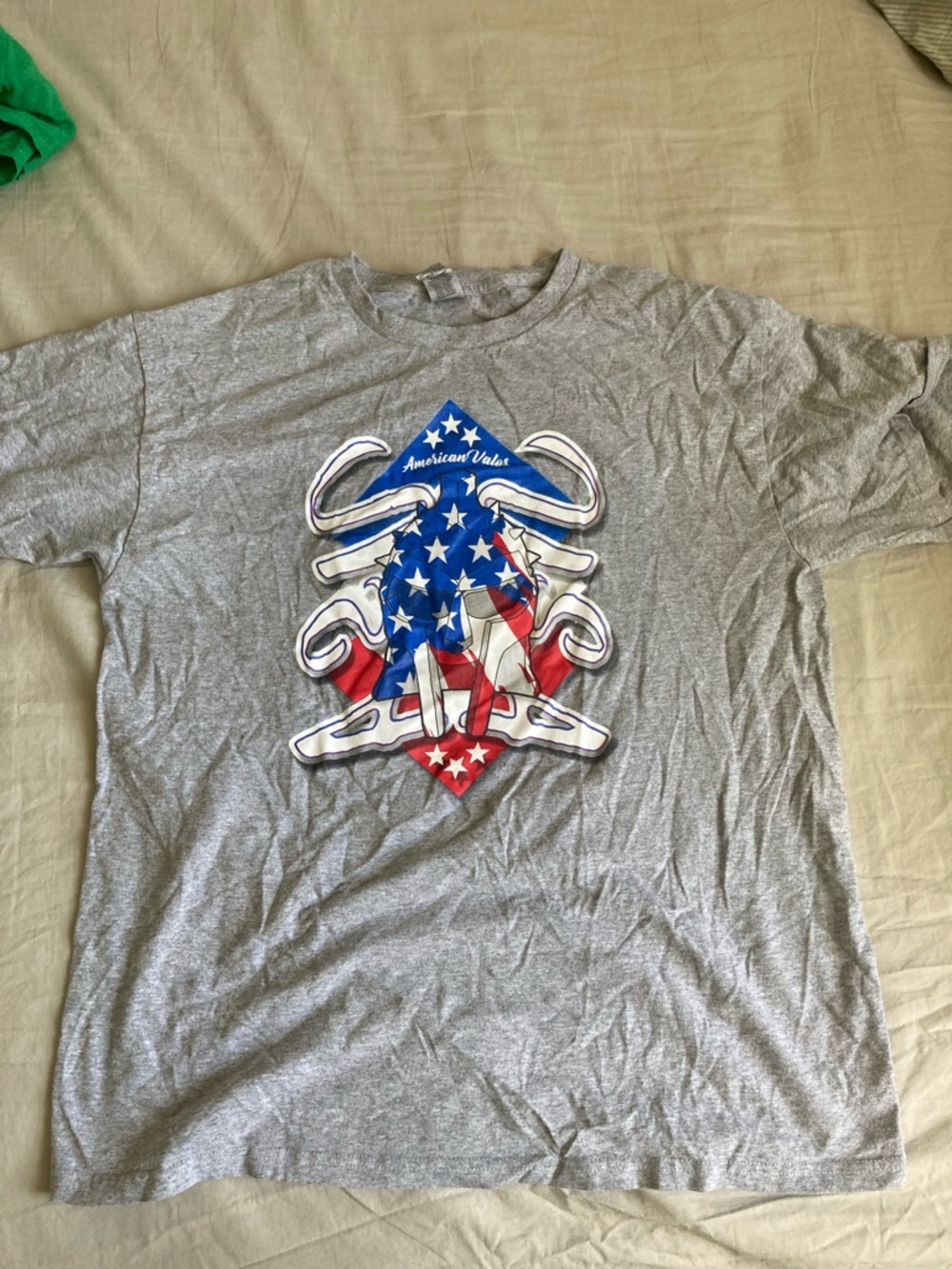American Valor Gray Short Sleeve Tee with Patriotic Graphic
